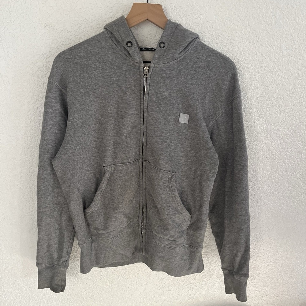 Acne Studios Ferris Zip Face Hoodie Gray Mens XS Unisex Designer *Small Holes*